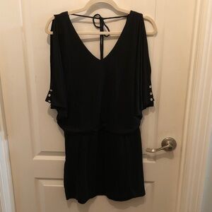 Trac Black cold shoulder Top with Elegant button Detailing